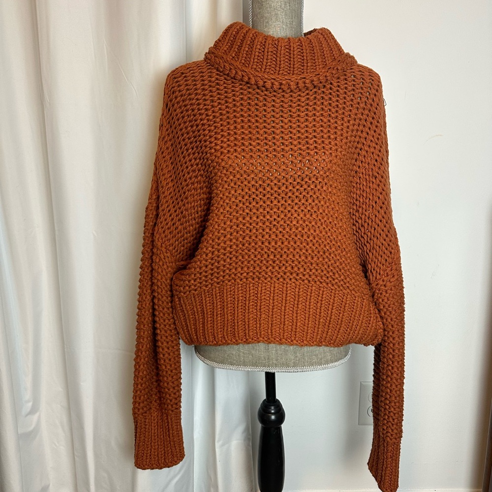 Free People Brown Chunky Knit Cowl Neck Sweater